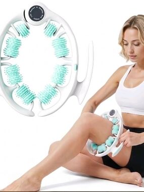 MERACH Manual 8-Roller Deep Tissue Body Massager, Push-Pull Ring, White/Green